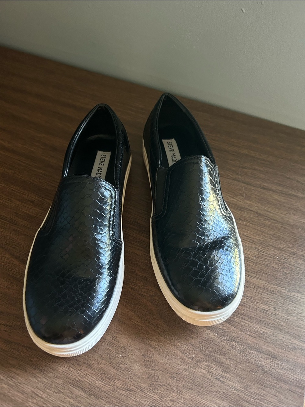 Steve Madden Black Faux-Snakeskin Slip-On Loafers